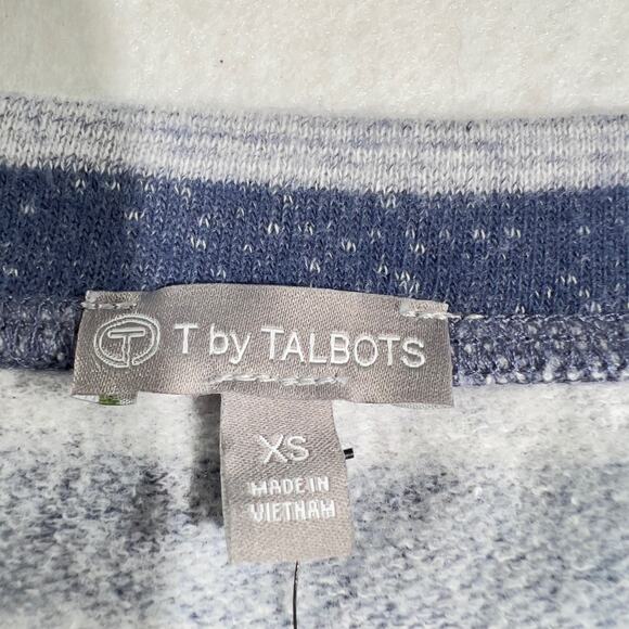 T by Talbots Sweater Womans Extra Small XS Boat Neck Blue Grey "Textured" Stripe - Picture 3 of 13
